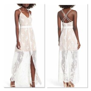 WAYF | Lace Semi Sheer Maxi Dress - size Small in White